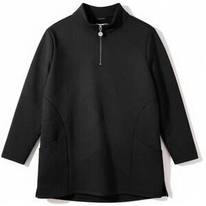 Denim & Co Active Black Jacquard Tunic Sweatshirt 1/4 Zip Pockets 1X